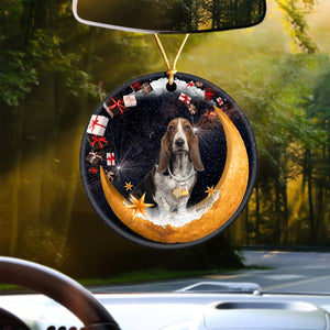 Basset Hound Fashion Moon Car Hanging Ceramic Ornament