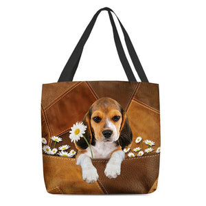 Beagle Holding Daisy All Over Printed Tote Bag