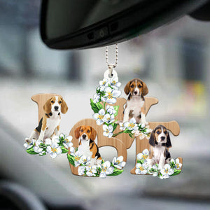 Beagle Love Flowers Dog Lover Car Hanging Ornament