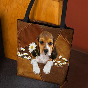 Beagle Holding Daisy All Over Printed Tote Bag