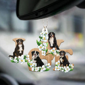 Bernese Mountain Love Flowers Dog Lover Car Hanging Ornament