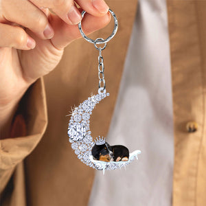 Bernese Mountain Dog Sleeping On A Diamond Moon Acrylic Keychain