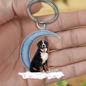 Bernese Mountain Sitting On The Moon Flat Acrylic Keychain