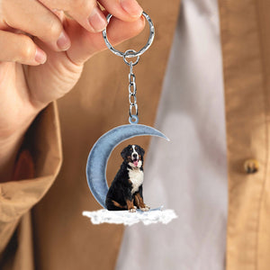 Bernese Mountain Sitting On The Moon Flat Acrylic Keychain