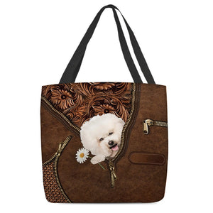 Bichon Frise Holding Daisy Tote Bag