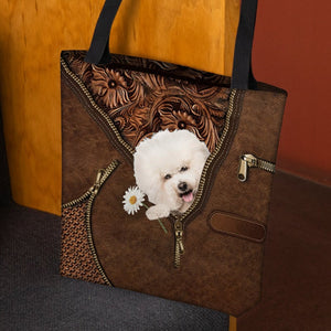 Bichon Frise Holding Daisy Tote Bag