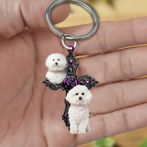 Bichon Frise Pray For God Acrylic Keychain
