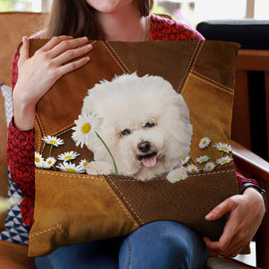 Bichon Frise Holding Daisy Pillow Case