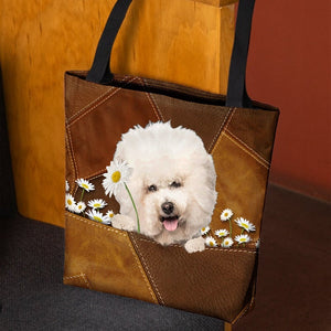 Bichon Frise Holding Daisy All Over Printed Tote Bag