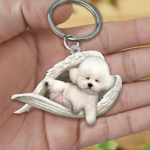 Bichon frise Sleeping Angel Acrylic Keychain