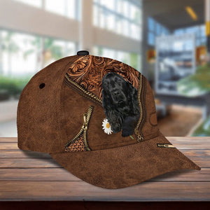 Black Cocker Spaniel Holding Daisy Unisex Cap