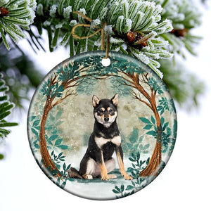 Black And Tan Shiba Inu Among Forest Porcelain/Ceramic Ornament