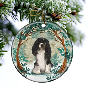 Black And White Cavalier King Charles Spaniel Among Forest Porcelain/Ceramic Ornament