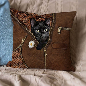 Black Cat Holding Daisy Pillow Case