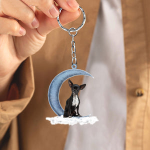 Black Chihuahua Sitting On The Moon Flat Acrylic Keychain