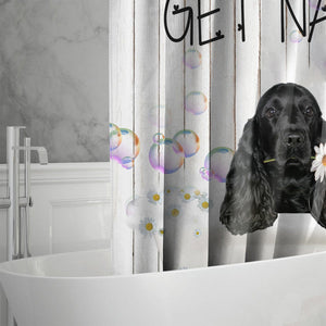 Black Cocker Spaniel Get Naked Daisy Shower Curtain