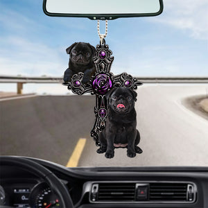 Black Pug Pray For God Car Hanging Ornament