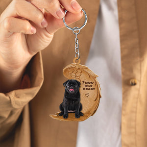 Black Pug Forever In My Heart Flat Acrylic Keychain