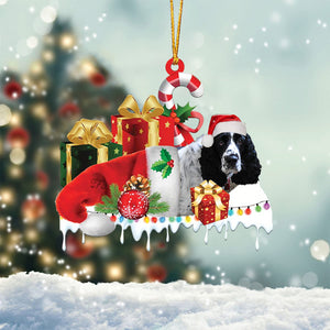 Black and white English springer Merry Christmas Hanging Ornament-0211
