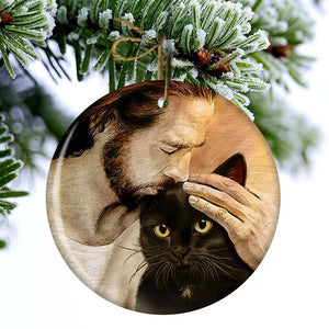 Black Cat With Jesus Porcelain/Ceramic Ornament