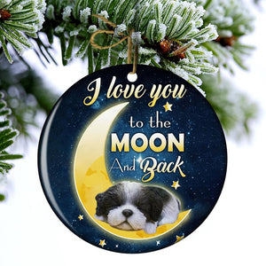 Black White Shih Tzu I Love You To The Moon And Back Porcelain/Ceramic Ornament