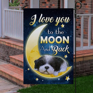 Black White Shih Tzu I Love You To The Moon And Back Garden Flag