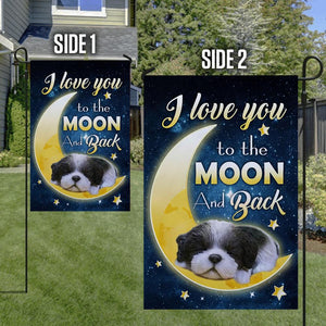Black White Shih Tzu I Love You To The Moon And Back Garden Flag