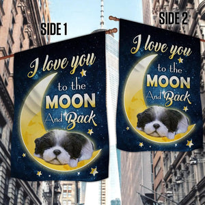 Black White Shih Tzu I Love You To The Moon And Back Garden Flag