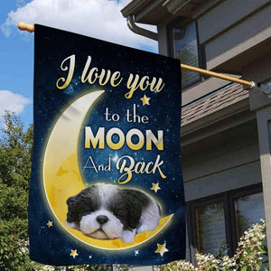 Black White Shih Tzu I Love You To The Moon And Back Garden Flag