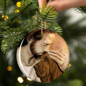 Bloodhound With Jesus Porcelain/Ceramic Ornament