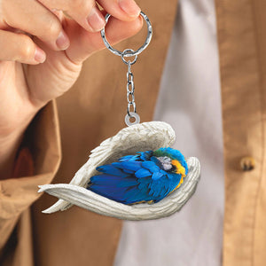 Blue and Gold Macaw Sleeping Angel Acrylic Keychain