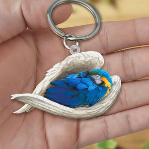 Blue and Gold Macaw Sleeping Angel Acrylic Keychain