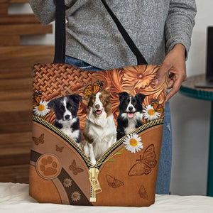 Border Collie Daisy Flower And Butterfly Tote Bag