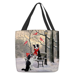 Border Collie Hello Christmas/Winter/New Year Tote Bag