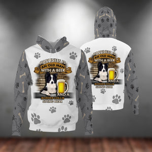 Happiness Is An Old Man With A Beer And A Border Collie Hoodie