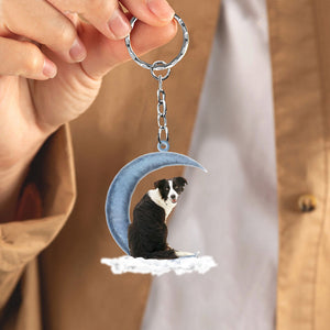 Border Collie Dog On The Moon Flat Acrylic Keychain