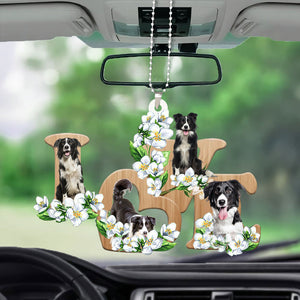 Border Collie Love Flowers Dog Lover Car Hanging Ornament