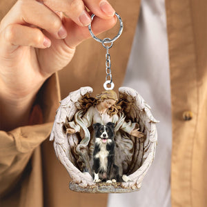 Angel Hug Border collie Acrylic Keychain