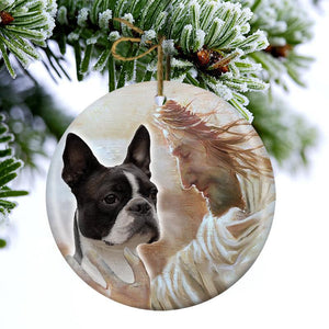 New Release -Boston Terrier With God Porcelain/Ceramic Ornament