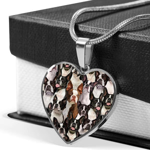 A Bunch Of Boston Terriers Heart Necklace