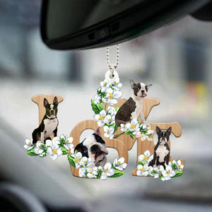 Boston terrier Love Flowers Dog Lover Car Hanging Ornament
