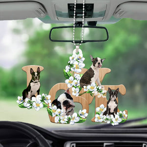 Boston terrier Love Flowers Dog Lover Car Hanging Ornament
