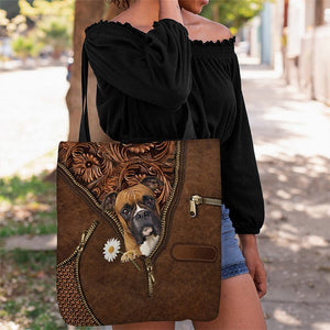 Boxer Holding Daisy Tote Bag