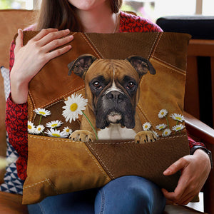 Boxer Holding Daisy Pillow Case