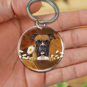 Boxer Mountain Holding Daisy-Round Resin Epoxy Metal Keychain