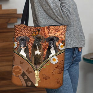 Boxer Daisy Flower And Butterfly Tote Bag