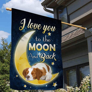 Brittany Spaniel I Love You To The Moon And Back Garden Flag