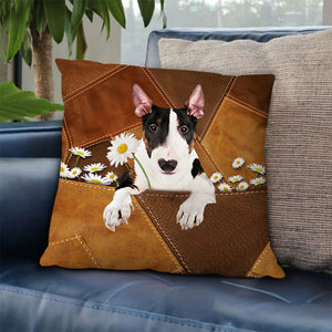 Bull Terrier Holding Daisy Pillow Case