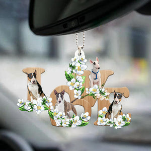 Bull Terrier Love Flowers Dog Lover Car Hanging Ornament