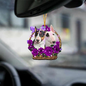 Bull Terrier Purple Rose Wicker Basket Car Hanging Ornament